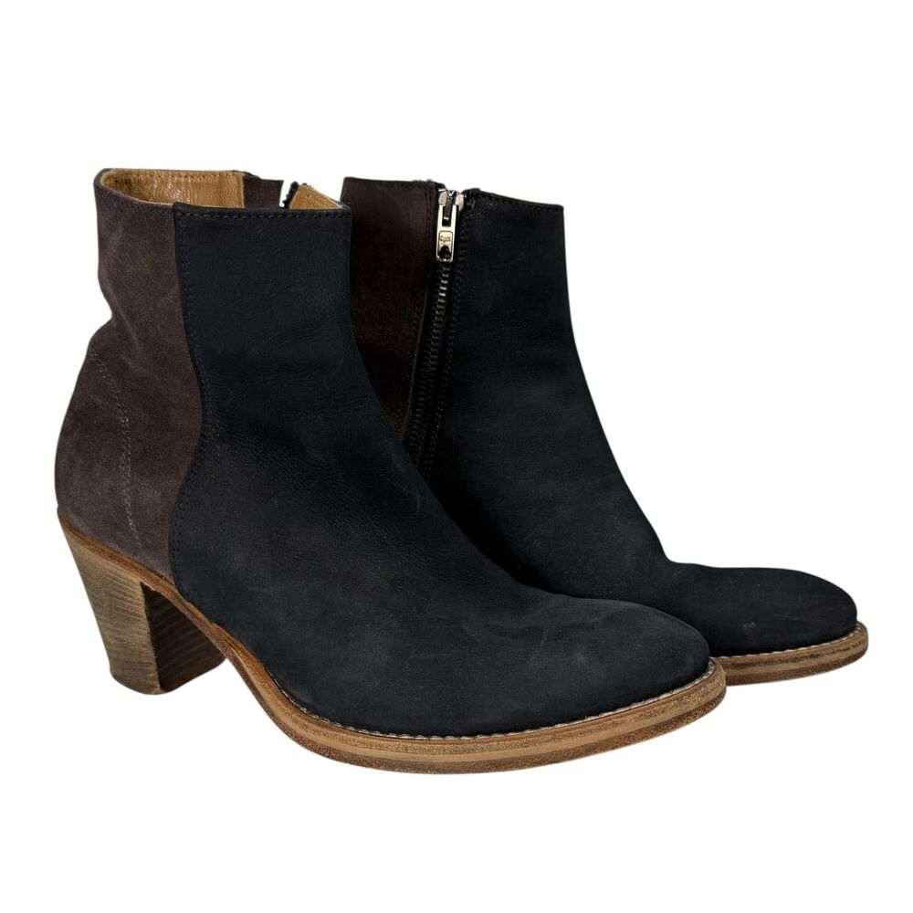 Peter Nappi Vero Cuoio Suede Boot Two Tone Black Brown Size 38 US 7